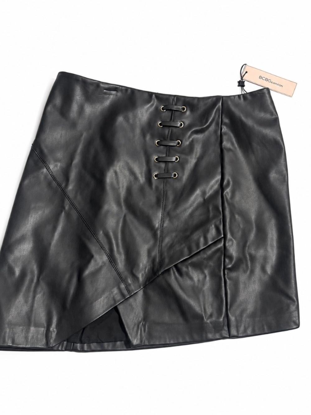 BCBGeneration Black Faux Leather Lace-Up Wrap Mini Skirt NWT SIZE M